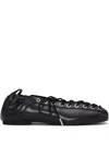 Ganni Eyelets Lace Up Ballerina Crinkle Oleatex In Black