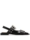 Ganni Crocodile Effect Bucked Ballerina Shoes In Black