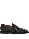 Ganni Croc Embossed Square Toe Loafer In Black