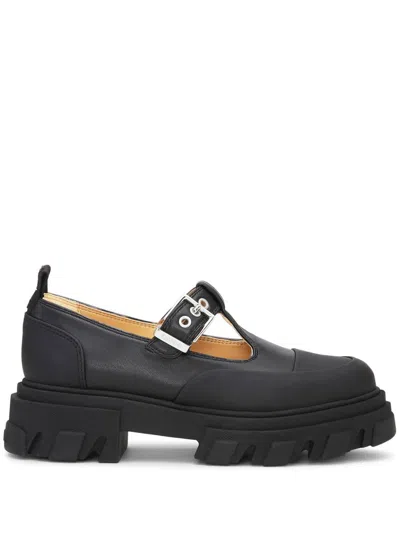 Ganni Women Cleated Mary-jane Shoes In Black