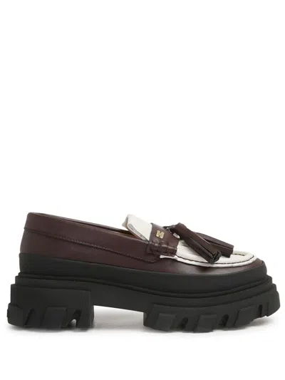 Ganni Leather Loafers In Brown