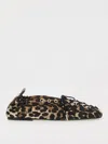 Ganni Denim Print Lace-up Ballerina Flats With Leopard Pattern In Brown