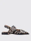 Ganni Multicolor Ballet Shoes With Double Buckle And All-over Leopard Print In Tech Fabric Woman In Braun