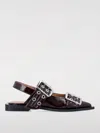 Ganni Black Croco Print Slingback Ballet Flat Shoe With Buckles In Violett