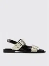 Ganni Black And White Slingback Ballerina Flats With Buckles In Weiss