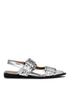 Ganni Buckle Metallic Ballerinas In Plata