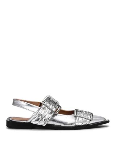 Ganni Women Feminine Buckle Ballerina Flats In Silver