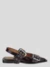 Ganni Buckle Ballerina Patent Faux Leather Slingback Flats In Purple
