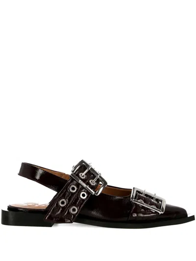 Ganni Embellished Recycled Point-toe Slingback Flats In Multi