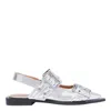 Ganni Silver Slingback Ballet Flat Shoe With Buckles In Silver
