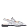 Ganni Silver Slingback Ballet Flat Shoe With Buckles In Silver