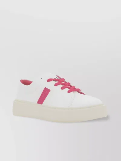 Ganni Flat Sole Calfskin Sneakers With Contrasting Band In White
