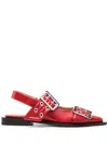 Ganni Flat Squared Block Heel Slingback With Metallic Buckles In Multi