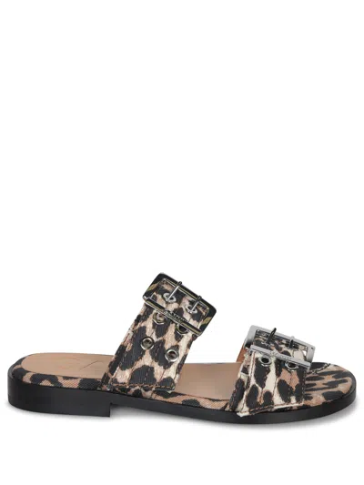 Ganni Flats In Animalier Cotton