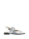 Ganni Silver Slingback Ballet Flat Shoe With Buckles In Silver