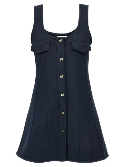 Ganni Fleece Cotton Mini Dress With Square Neckline In Blue