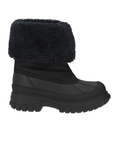 Ganni Fleece Platform Ankle Boots In Black