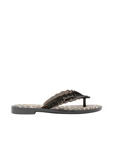 Ganni Flip Flop Leopard Black