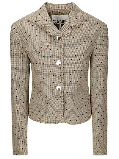 GANNI FLOCK CHECK SUITING BLAZER