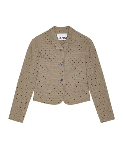 Ganni Flock Check Suiting Blazer In Gray