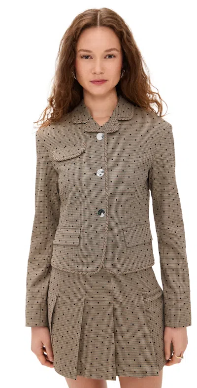 GANNI FLOCK CHECK SUITING BLAZER TIGER'S EYE