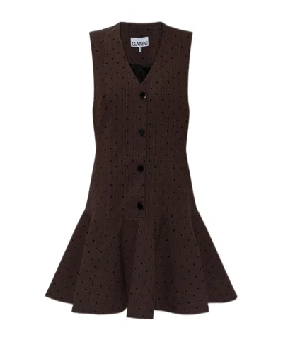 Ganni Flock Check Suiting Dress In Brown