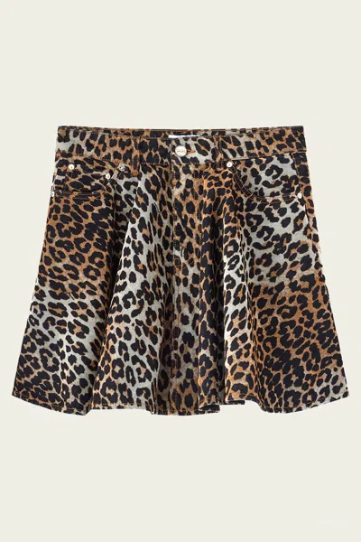 Ganni Flock Denim Mini Skirt In Almond Milk In Animal Print