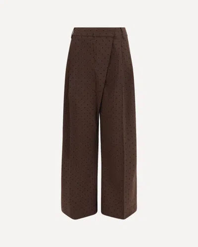 Ganni Women Flocked Plaid Crossover Pants In Brown