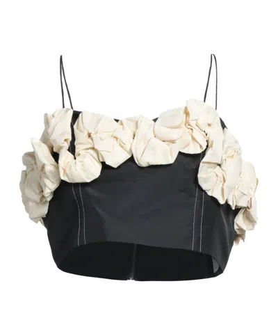 Ganni Floral Appliqué Suspender Belt In Black