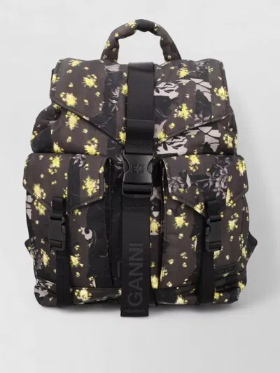 Ganni Floral Backpack Top Handle Adjustable Straps In Pink