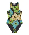 Ganni Printed Bodysuit In Green