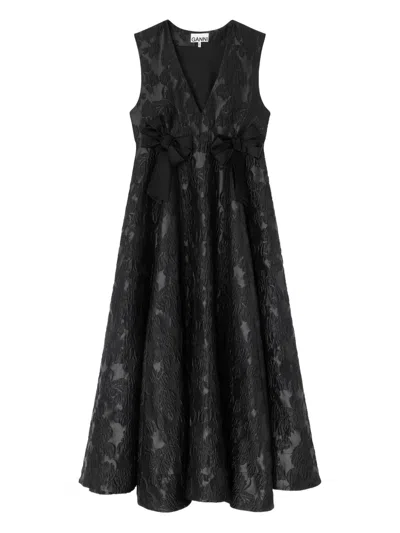 Ganni Floral Bow Midi Dress In Black