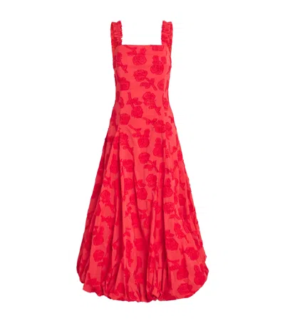 Ganni Floral Bubble-hem Midi Dress In Red