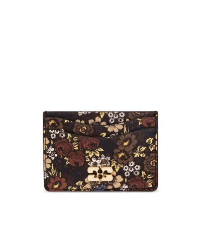 Ganni Floral Card Holder In Brown