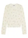 Ganni Womens Antique White Floral-print Embellished-button Wool-blend Knitted Cardigan In Multi