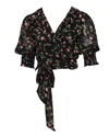 Ganni Floral Chiffon Wrap Blouse In Black Viscose In Black