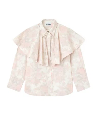 Ganni Floral Circle Collar Shirt In White