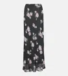 Ganni Black Floral Printed Crepe Maxi Skirt In Black
