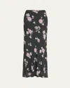 Ganni Black Floral Printed Crepe Maxi Skirt In Climbing Ivy