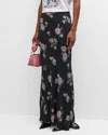 Ganni Black Floral Printed Crepe Maxi Skirt In Climbing Ivy