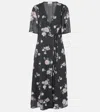 Ganni Floral-print Crepe Wrap Midi Dress In Black