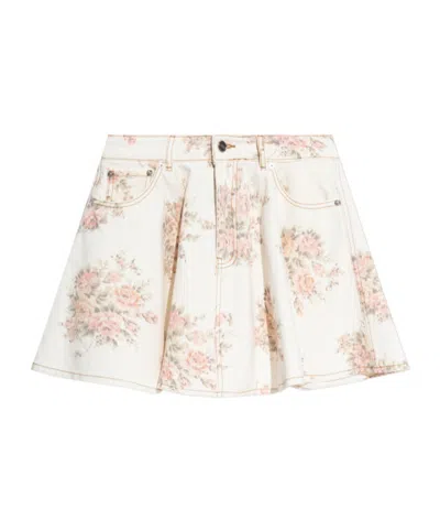Ganni Floral Denim Skirt In Neutral