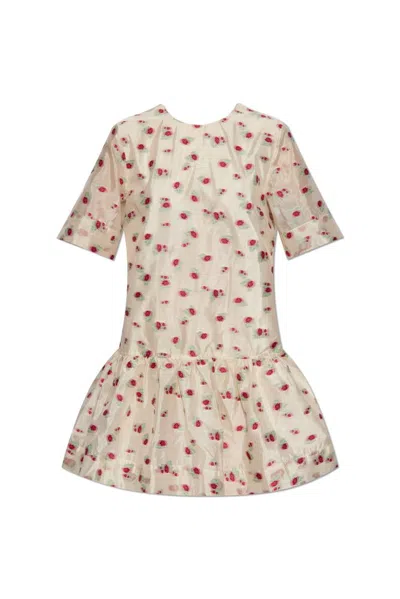 Ganni Organza Jacquard Mini Dress In Beige