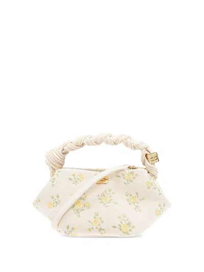 Ganni Floral-embroidered Tote Bag In White