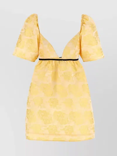 Ganni "floral Garden" Backless Dress Bow Detail In Yellow