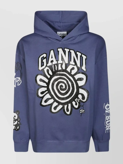 GANNI FLORAL GRAPHIC HOODED KNIT