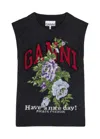 Ganni Flowers Grey Vest In Black