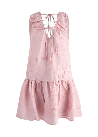 Ganni Floral-jacquard Cloqué Mini Dress In Pink