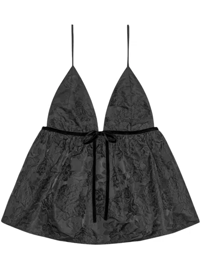 Ganni Oberteil Aus Floralem Jacquard Mit Schleife In Black