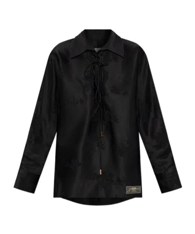 Ganni Floral-jacquard Shirt In Black
